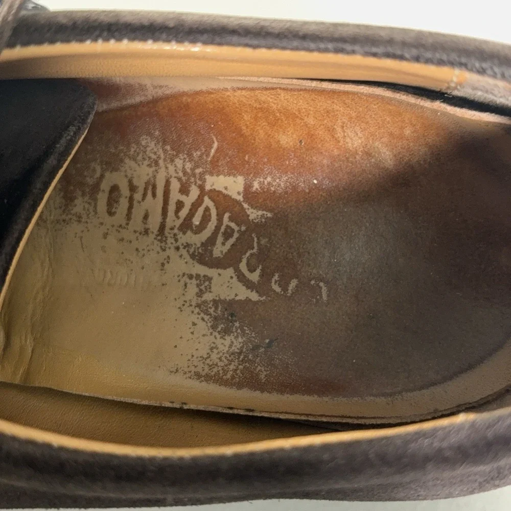 Salvatore Ferragamo Derby Shoes Mens 8.5 Brown Suede Leather Lace Up Italy